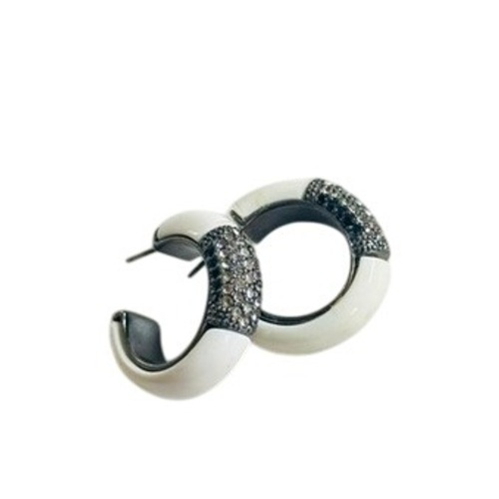 Givenchy Hoop cuff Earrings dangle Post Crystal rhinestone high end designer 1"L